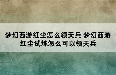 梦幻西游红尘怎么领天兵 梦幻西游红尘试炼怎么可以领天兵